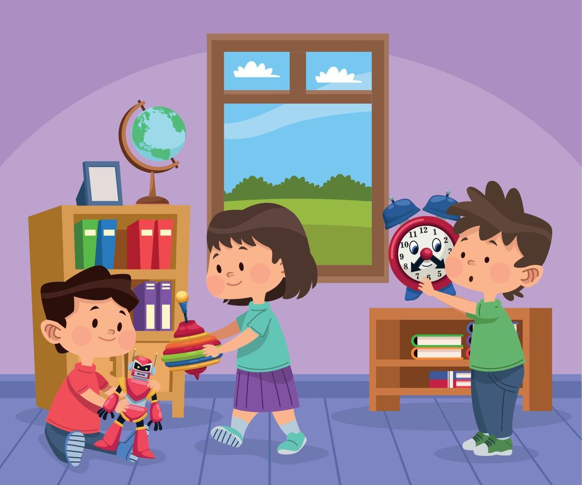 three kids playing vector