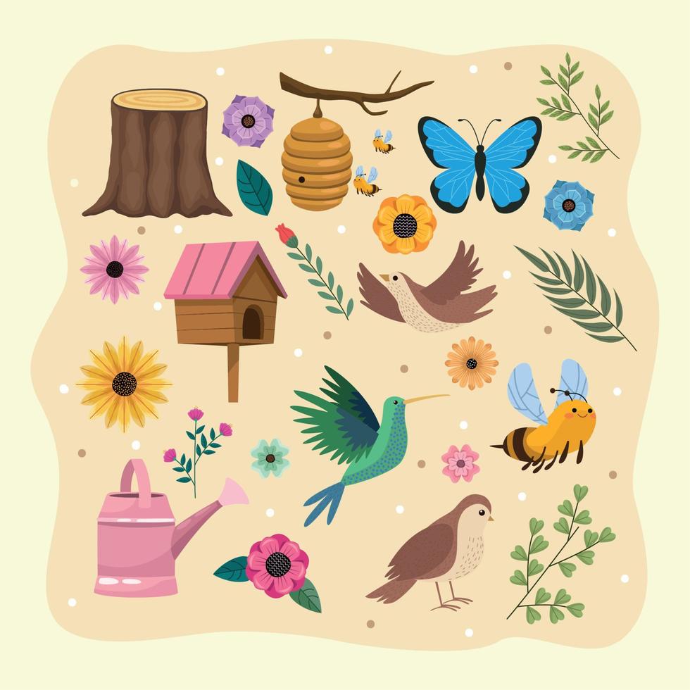 spring season pattern icons vector