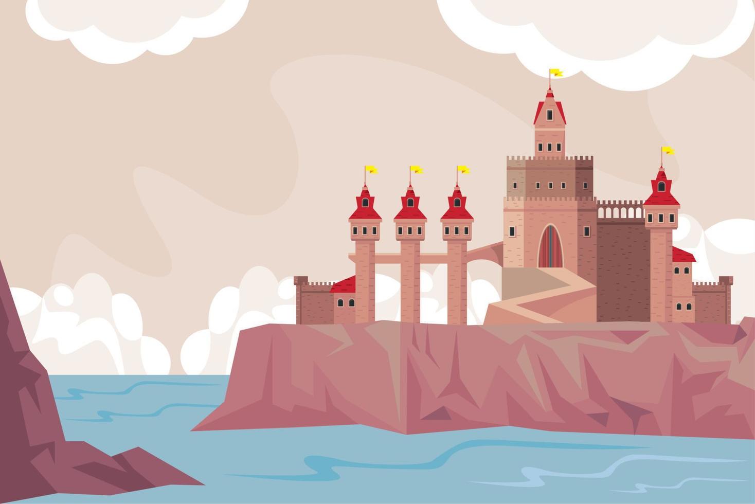 castillo rosa en el paisaje marino vector