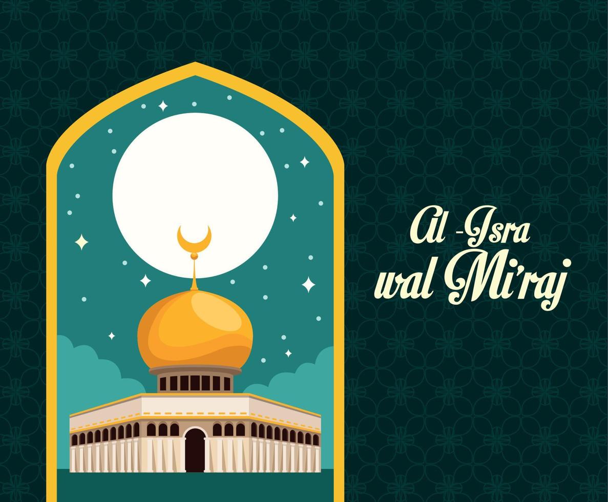 isra miraj lettering postcard vector