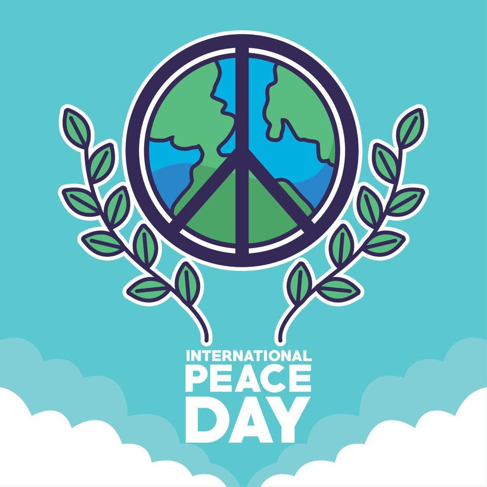 peace day lettering with earth vector