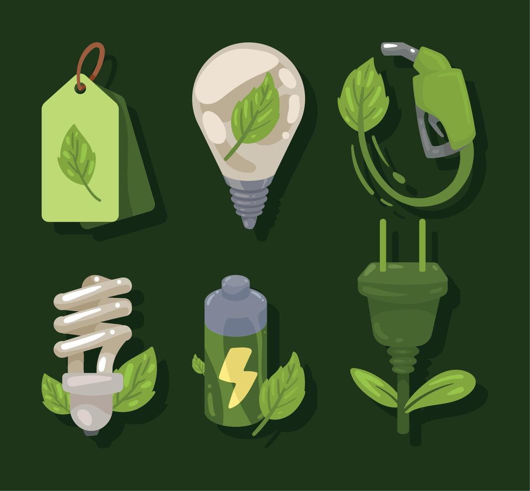 seis iconos ecológicos vector