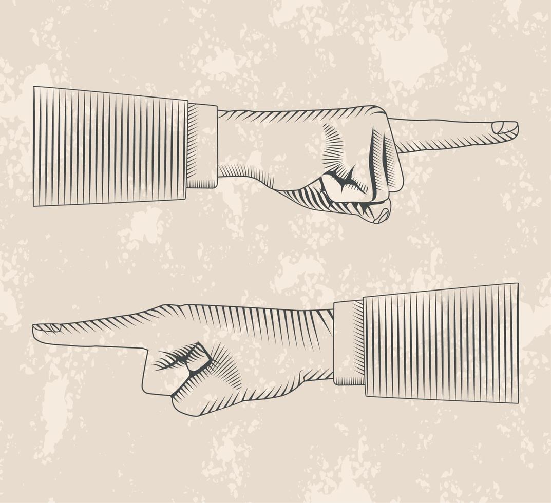 two fingers points drawn vector