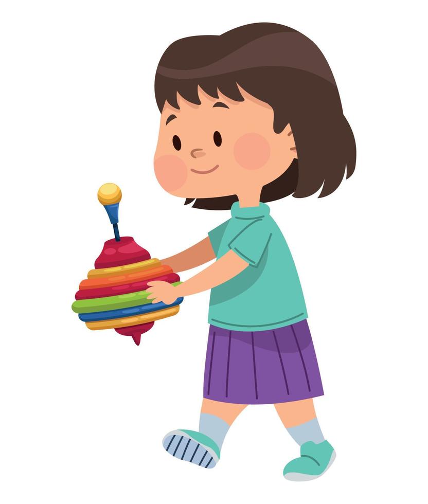 girl playing with spinning top vector
