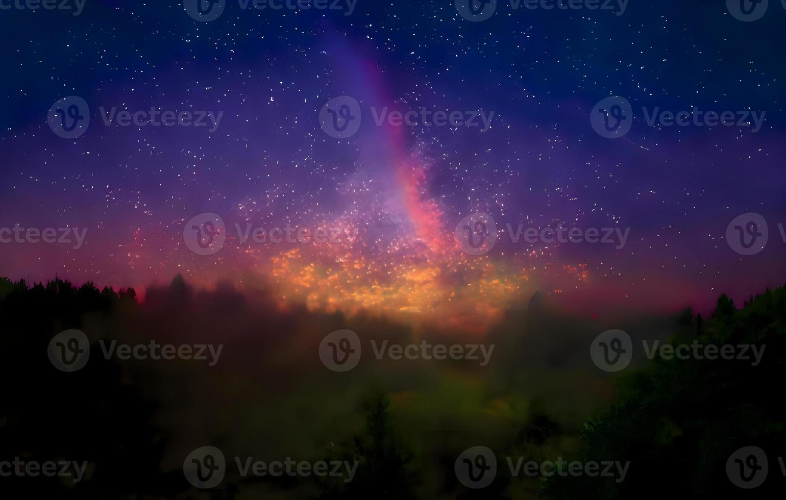 Night landscape with colorful Milky Way and mountains. Starry sky with hills at summer. Beautiful Universe. Space background photo