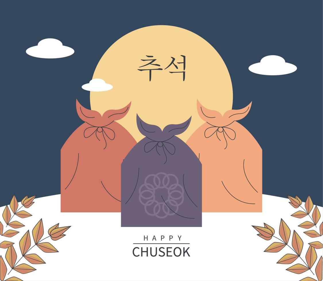 chuseok regalos y luna vector