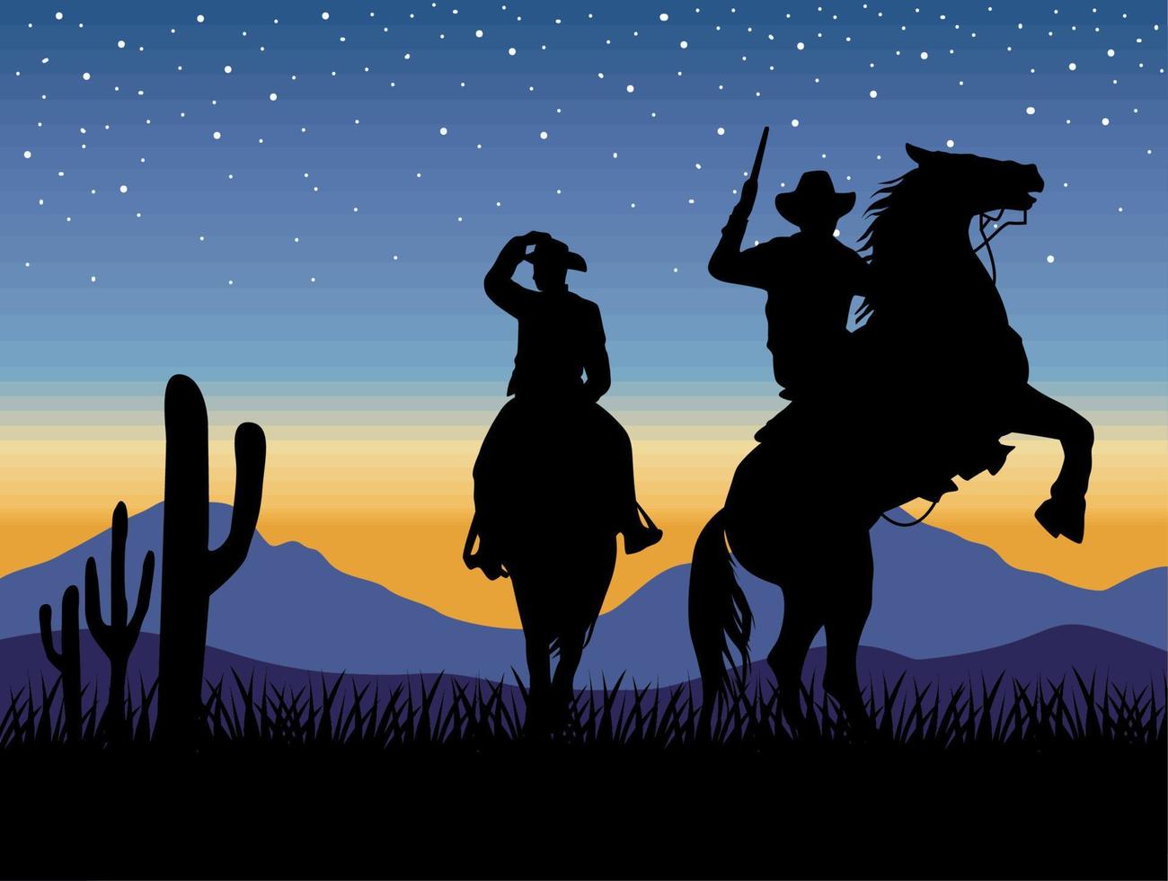 cowboys with horses silhouette vector