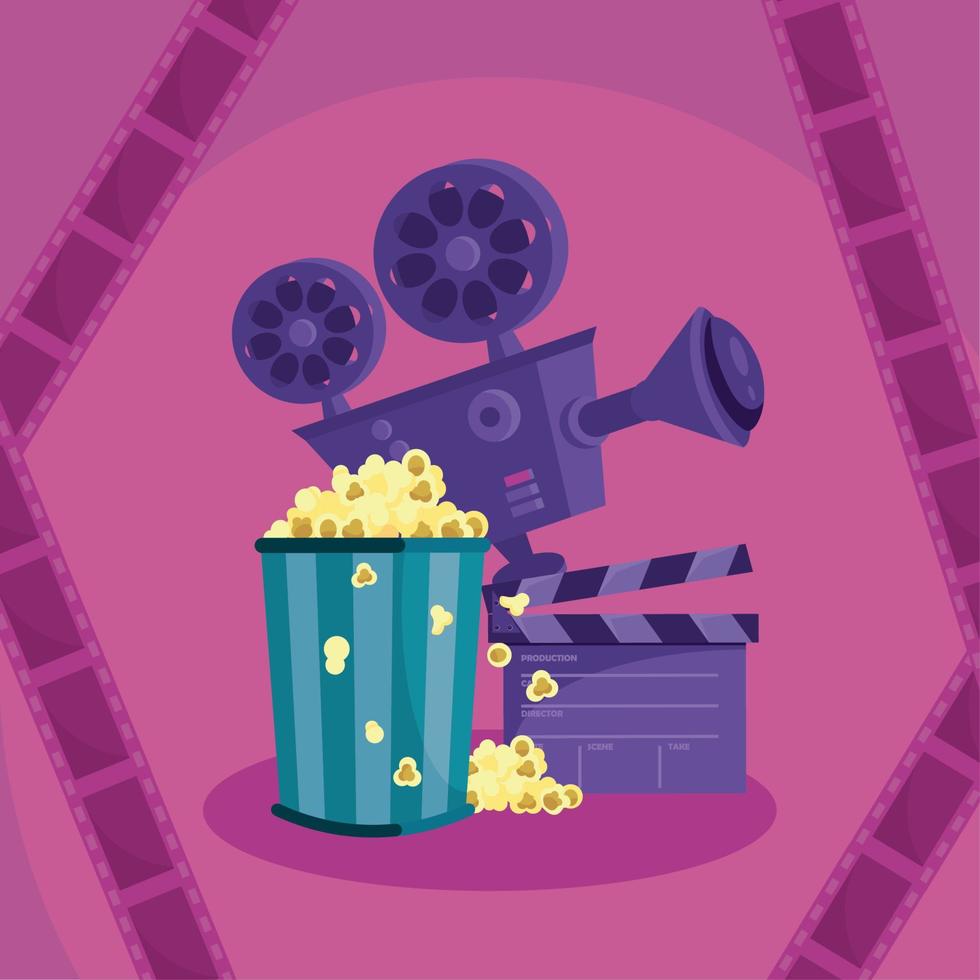 clapperboard and camera cinema vector