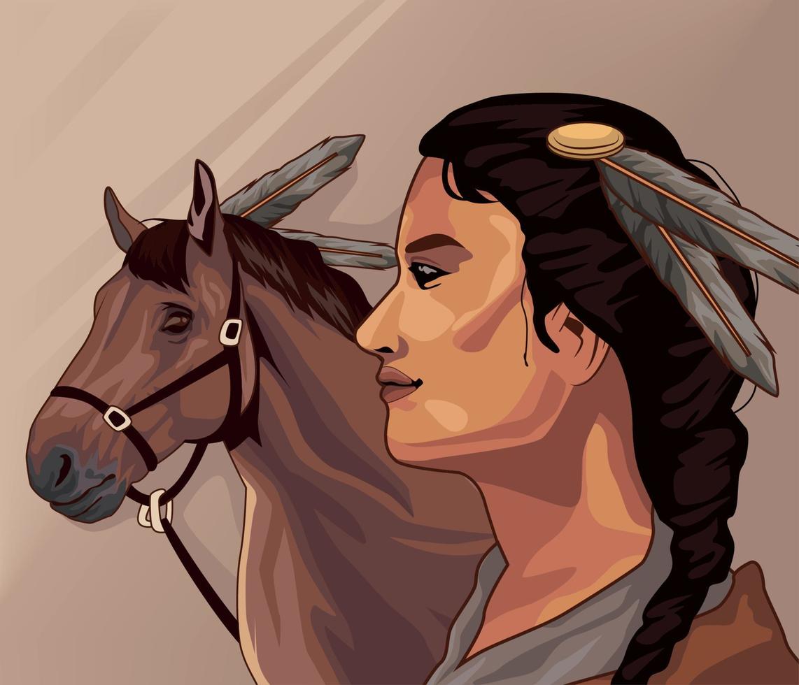 female native with horse vector