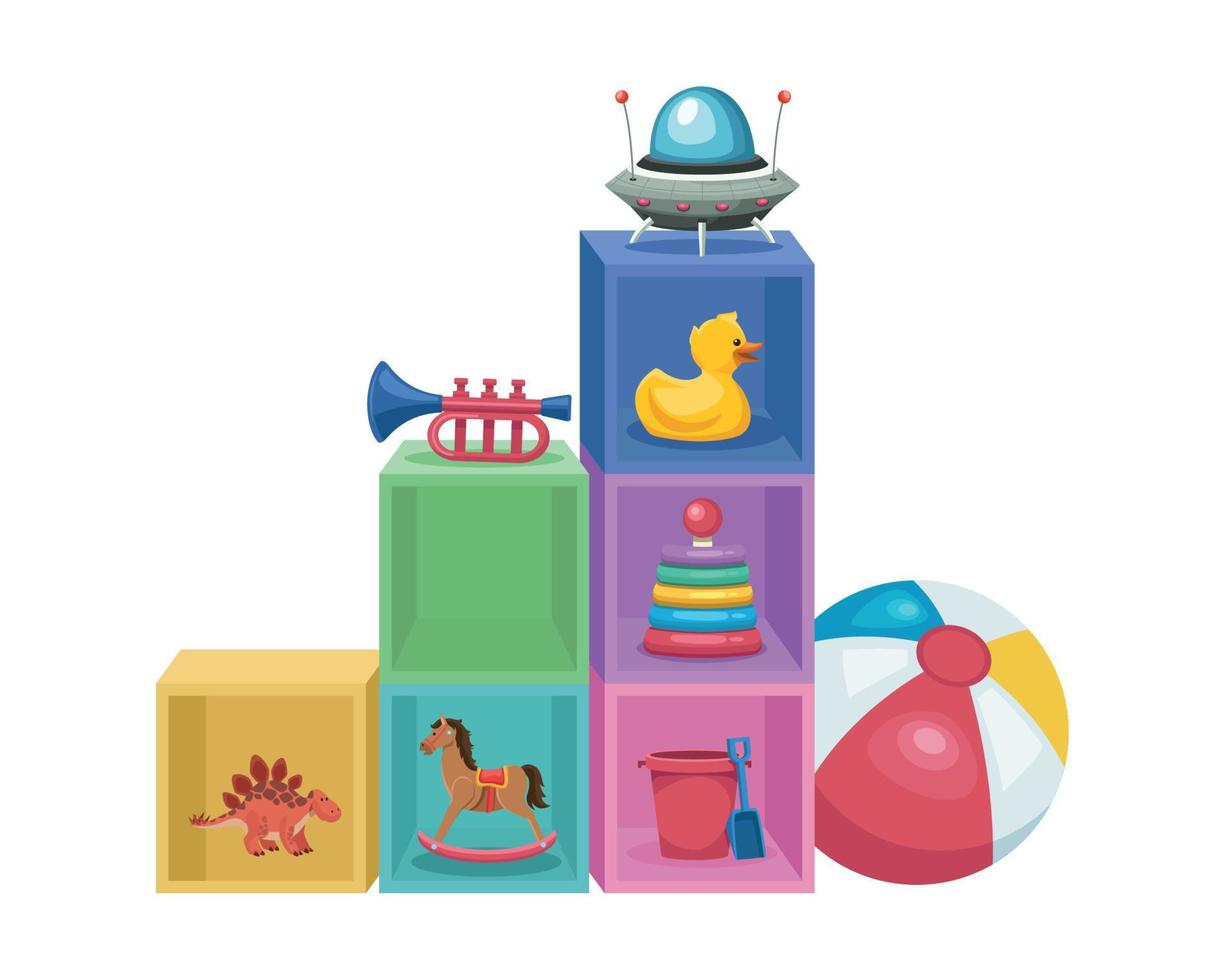 kids toys in shelf vector