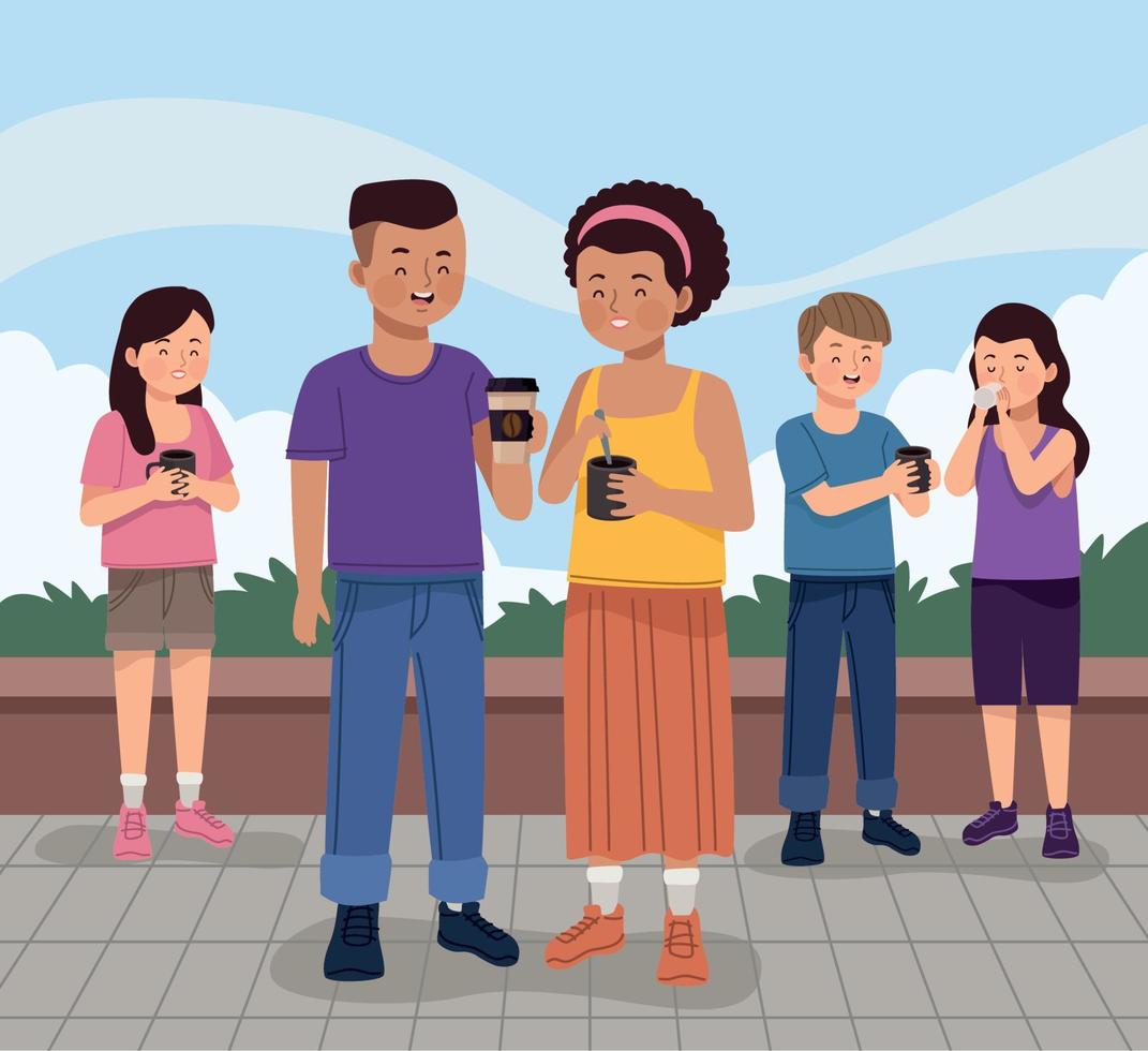 people drinking coffee vector