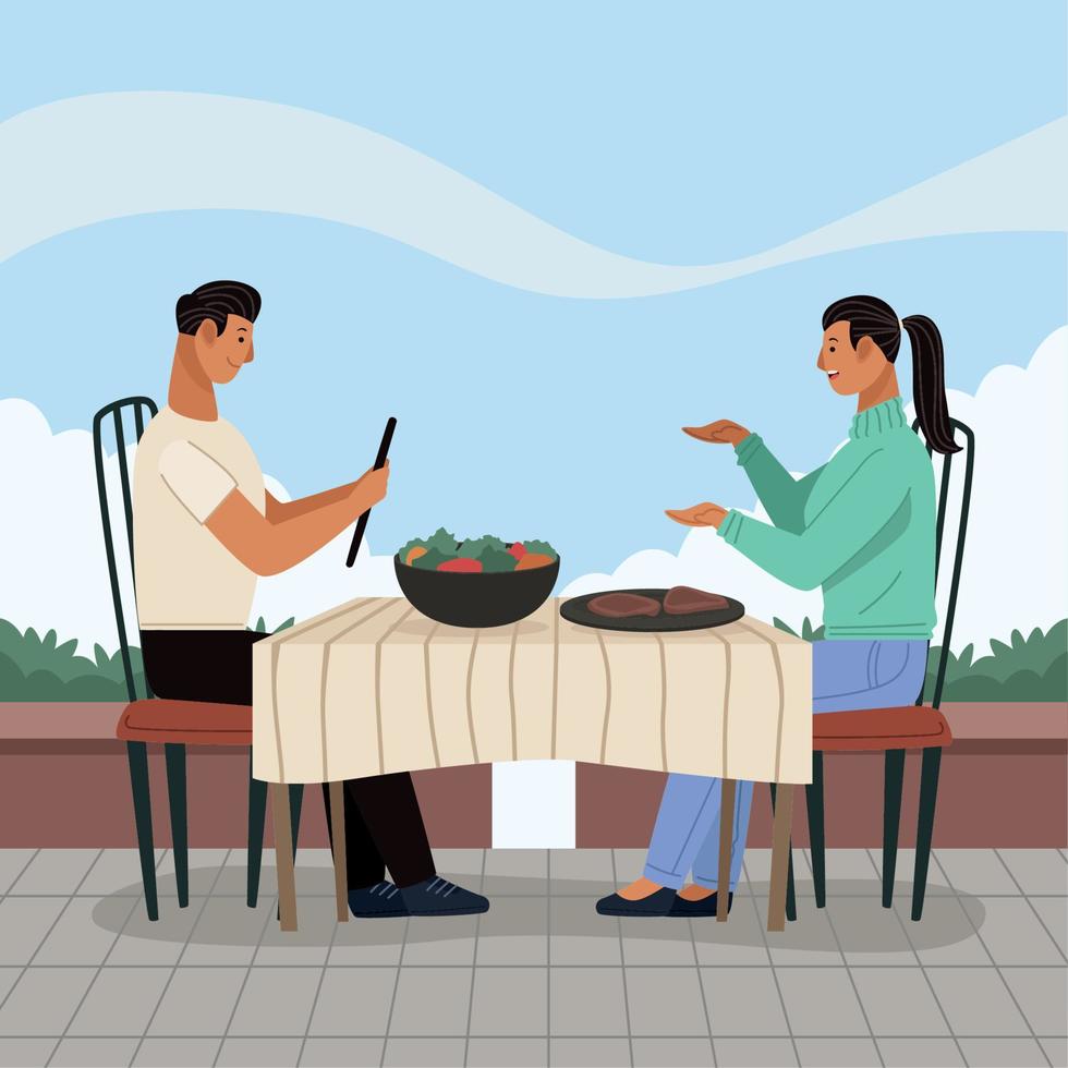 couple eating in restaurant scene vector