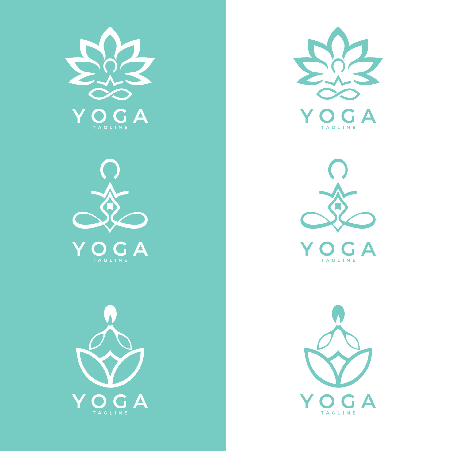 Set of icons and symbols for spa center or yoga studio. Meditation