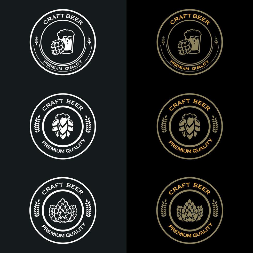 establecer el logo de la cerveza. logo de cerveza artesanal, símbolos, íconos, etiquetas de pub, colección de insignias. plantilla de signos de negocio de cerveza, logotipo, concepto de identidad de cervecería vector