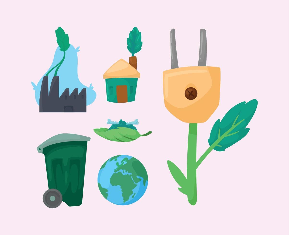 six eco friendly icons vector