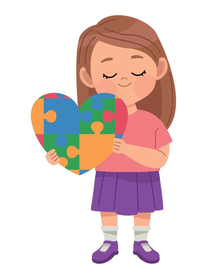 autistic girl with puzzle heart vector