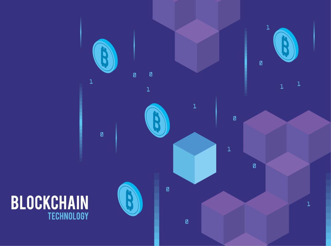 tecnología blockchain de cubos y bitcoins vector