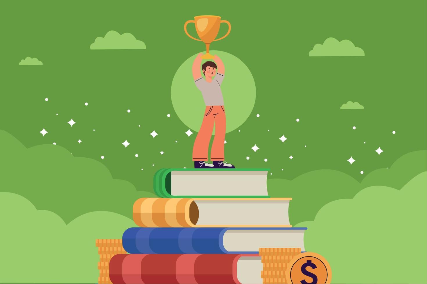 student boy with trophy scene vector