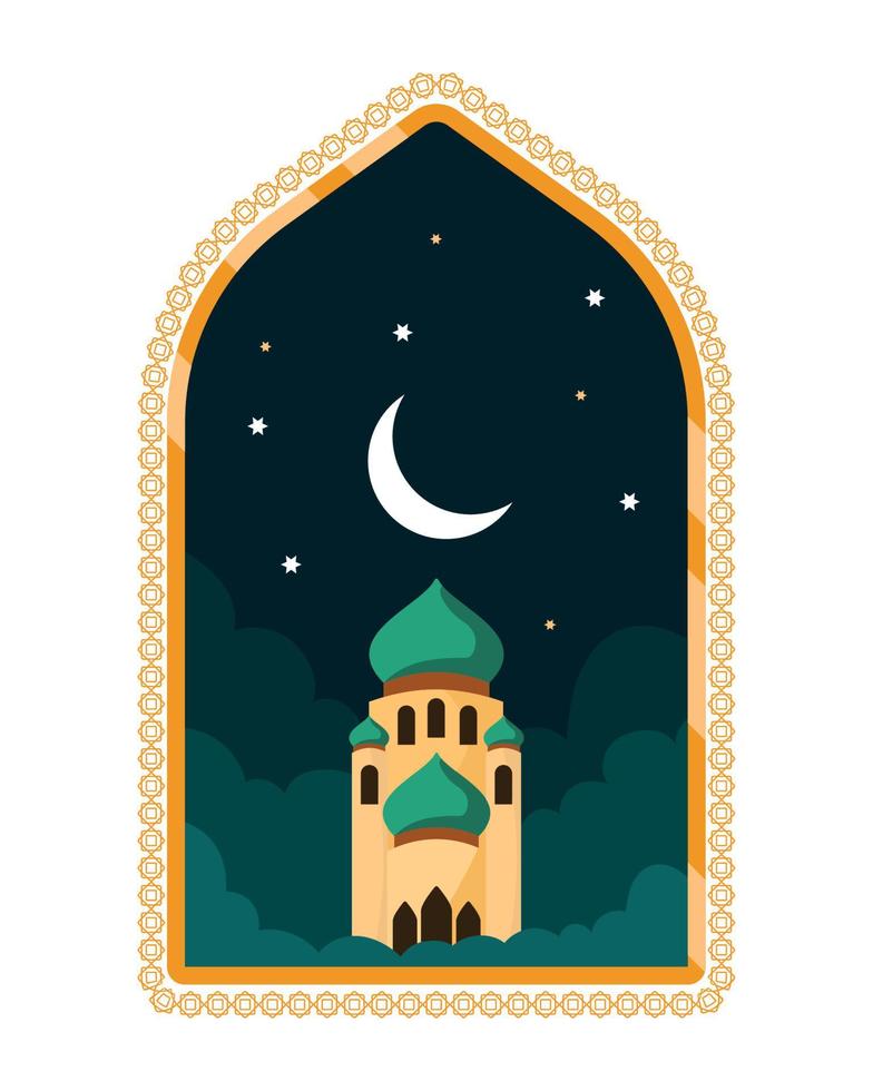 mosque and moon scene vector