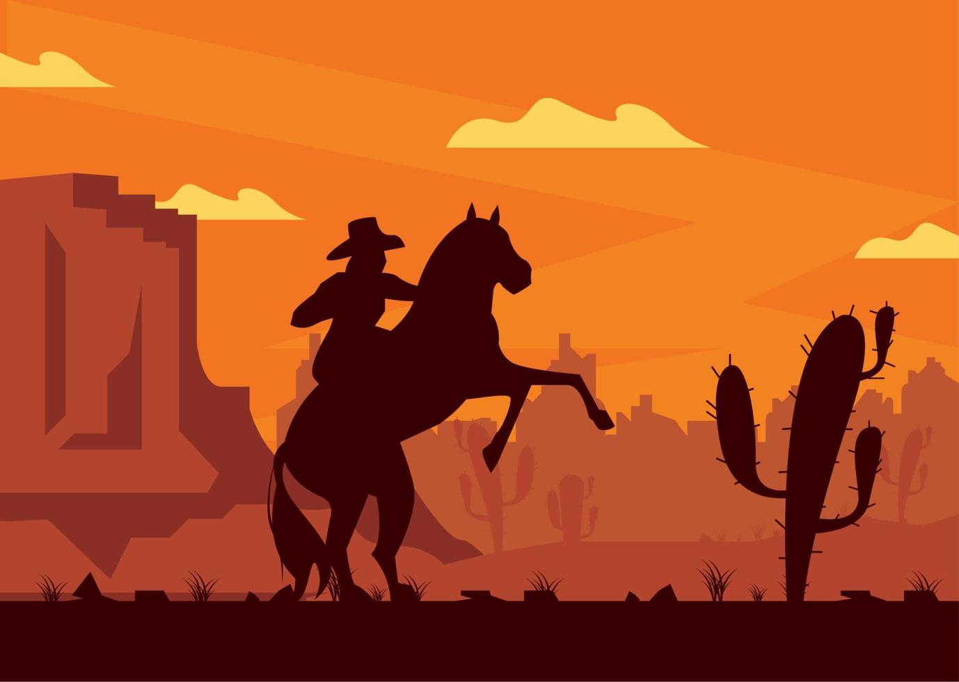 cowboy in horse scene vector