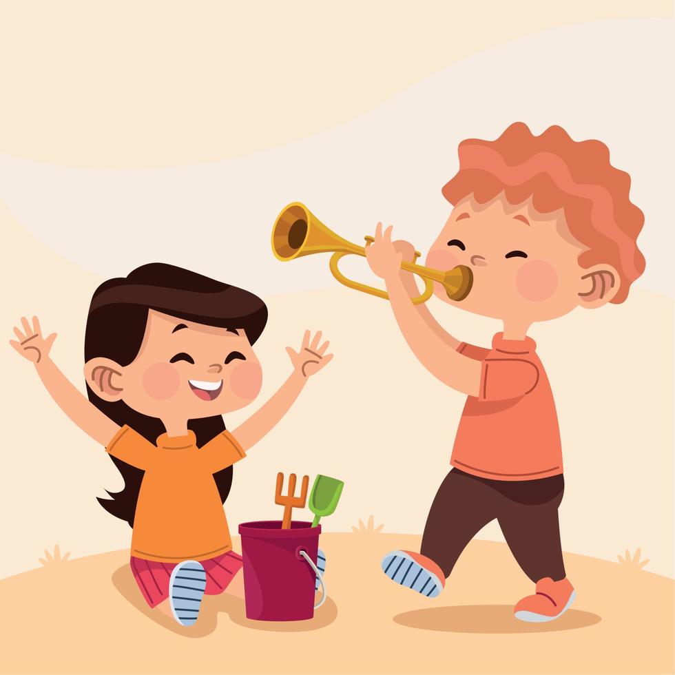 kids couple playing with toys vector