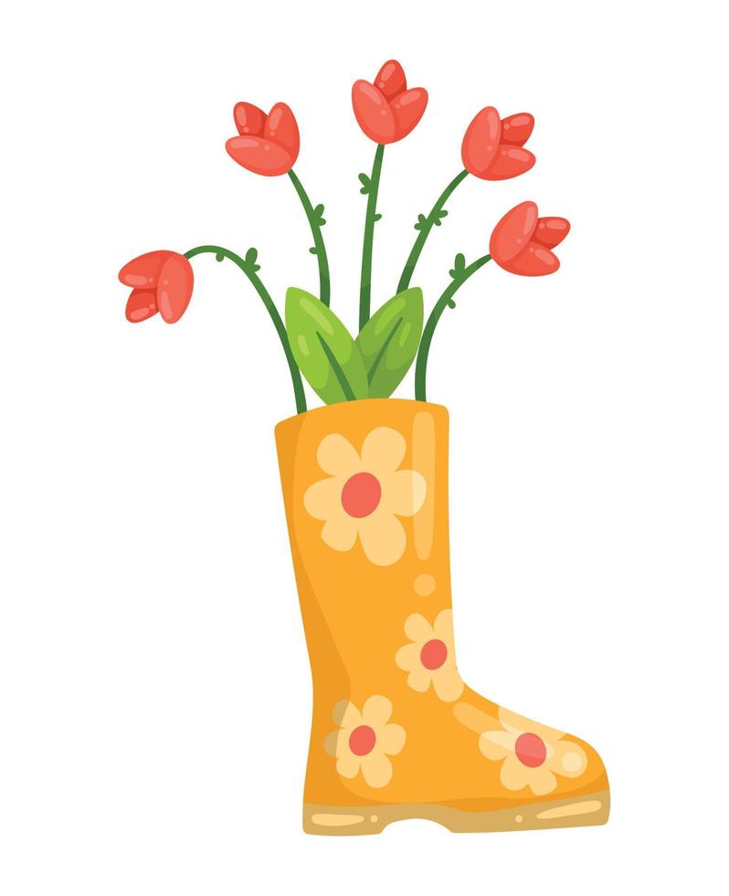gardening flowers in boot vector
