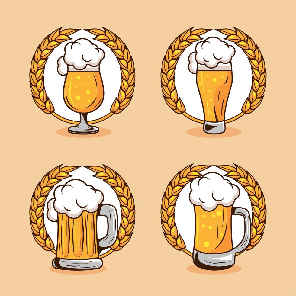 cuatro cervezas bebidas iconos vector