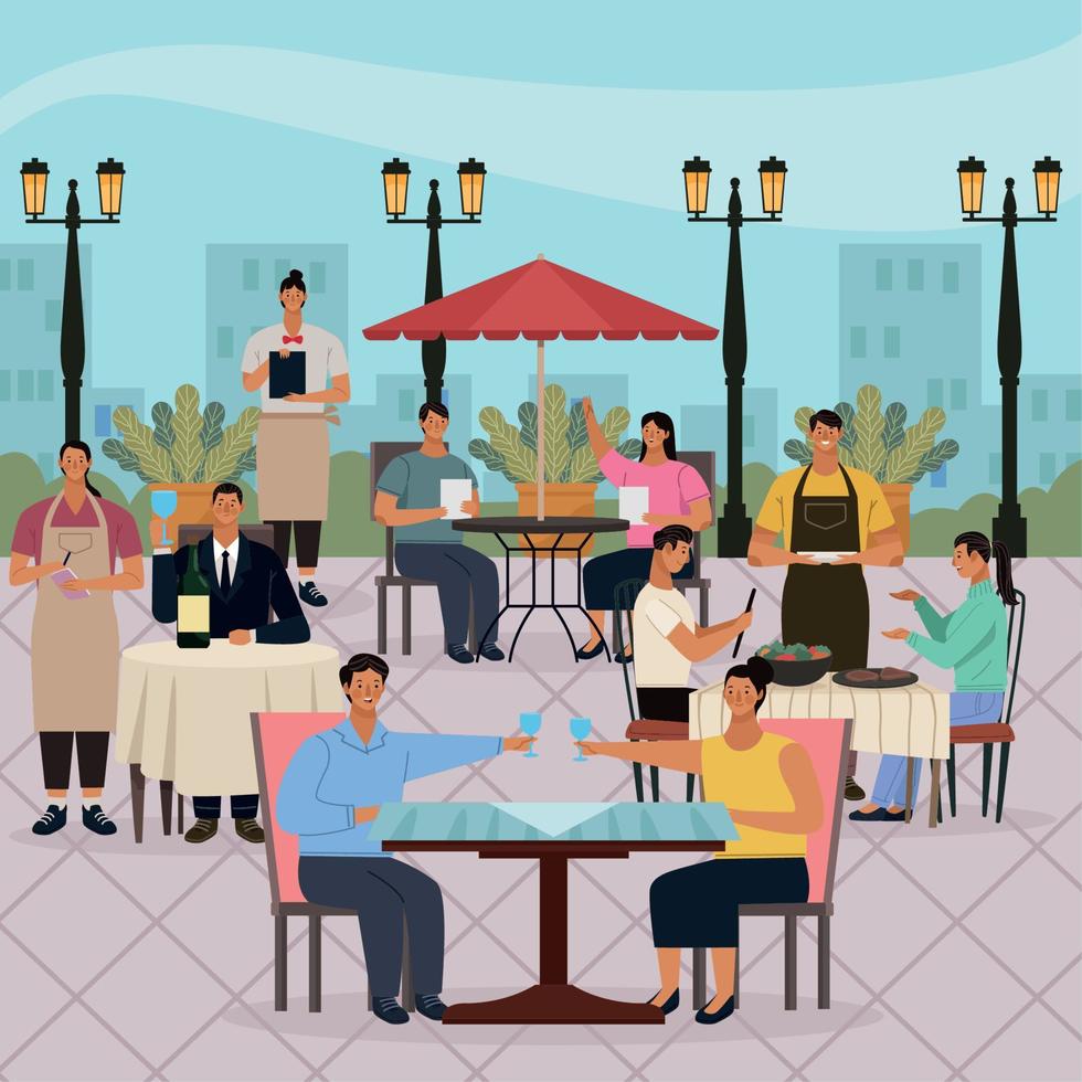 people in restaurant outdoor scene vector