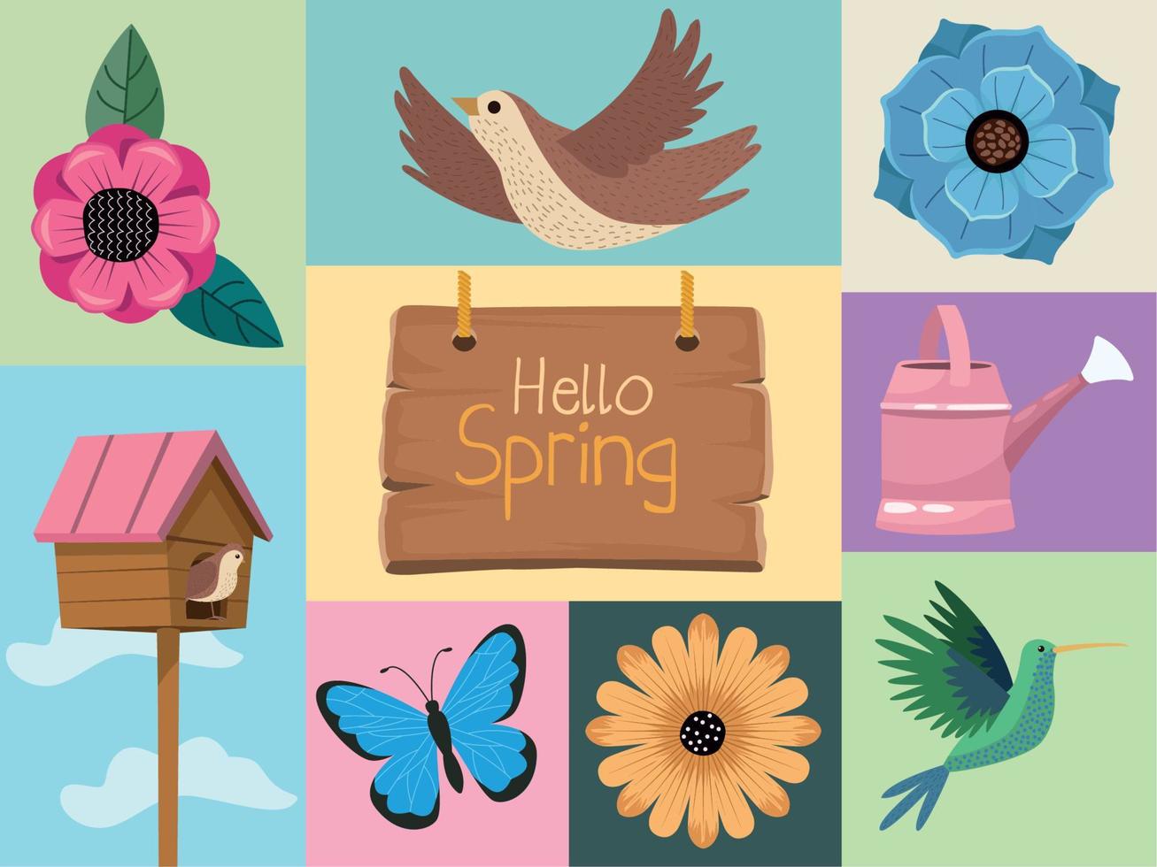 nine spring season icons vector