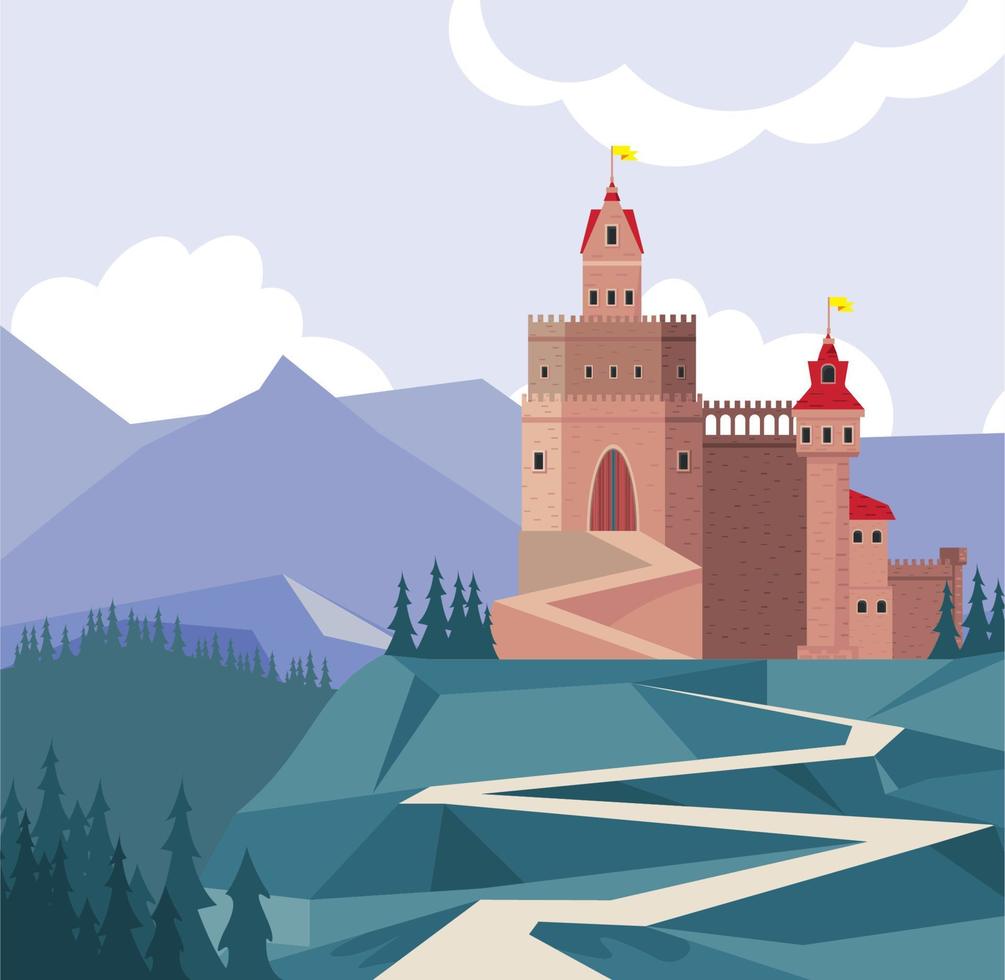 pink castle in landscape vector