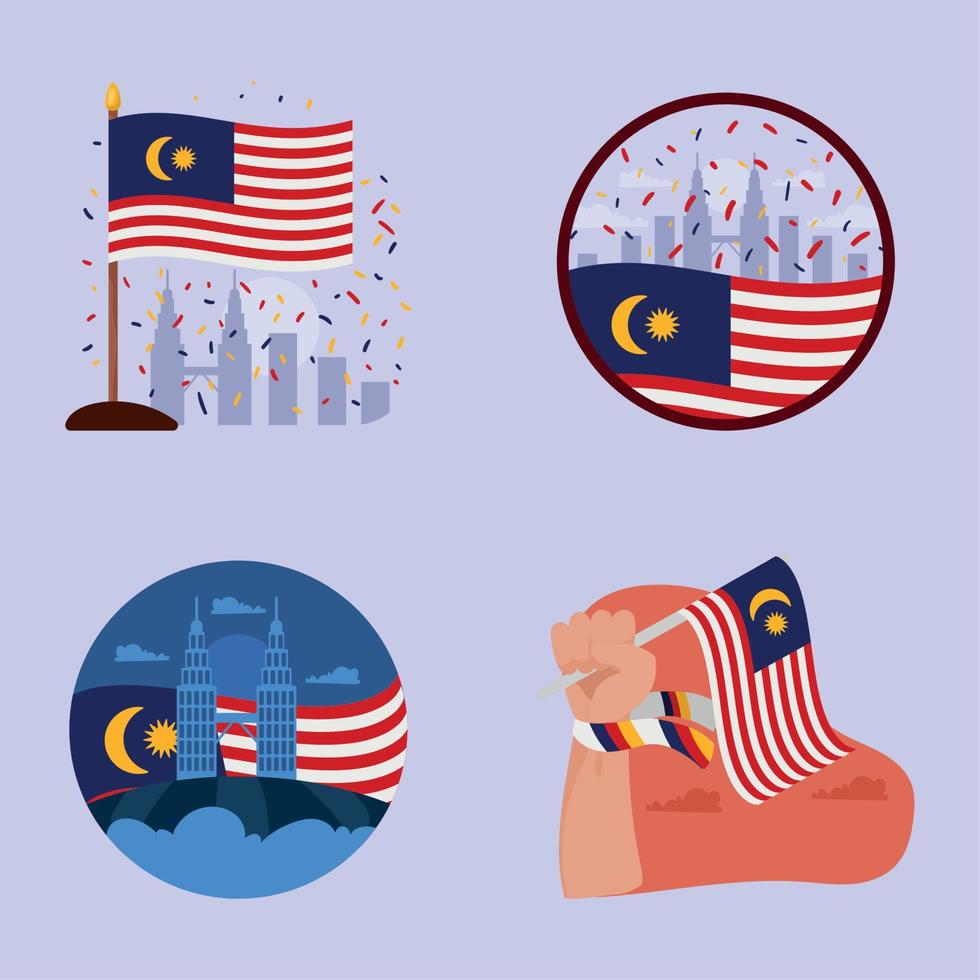 four hari merdeka icons vector
