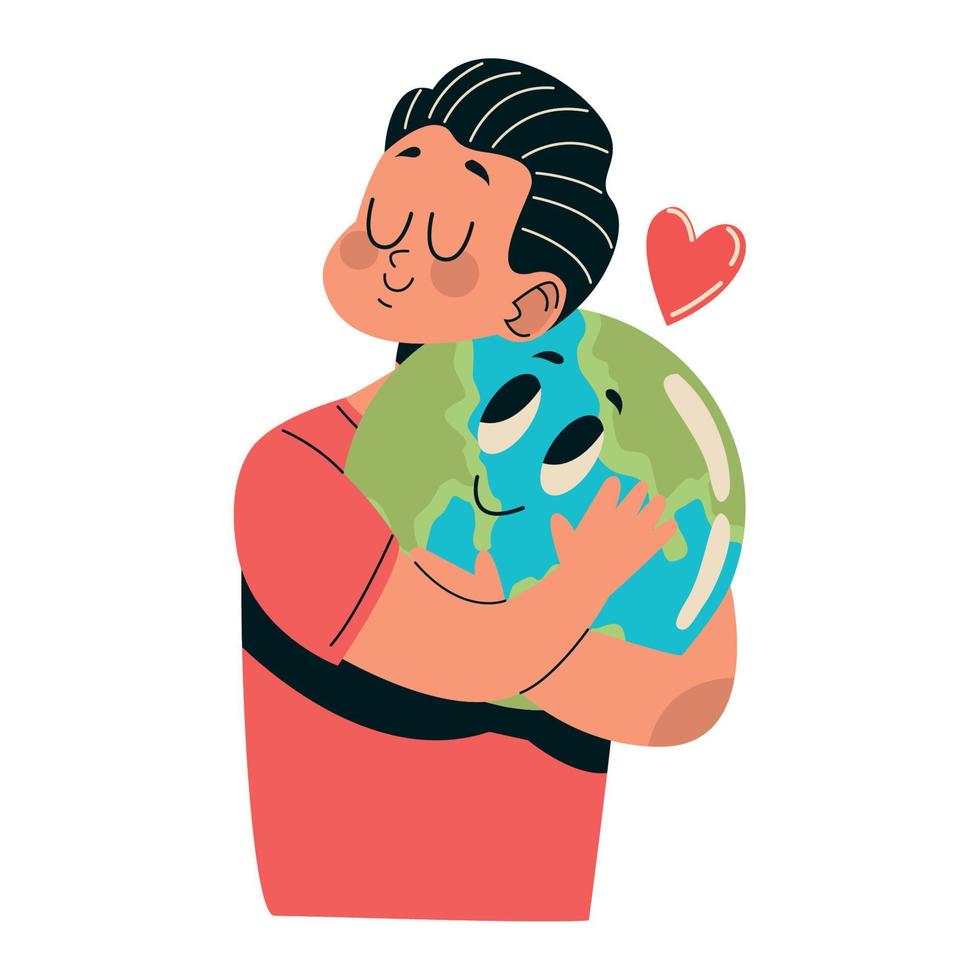 male ecologist hugging planet earth vector