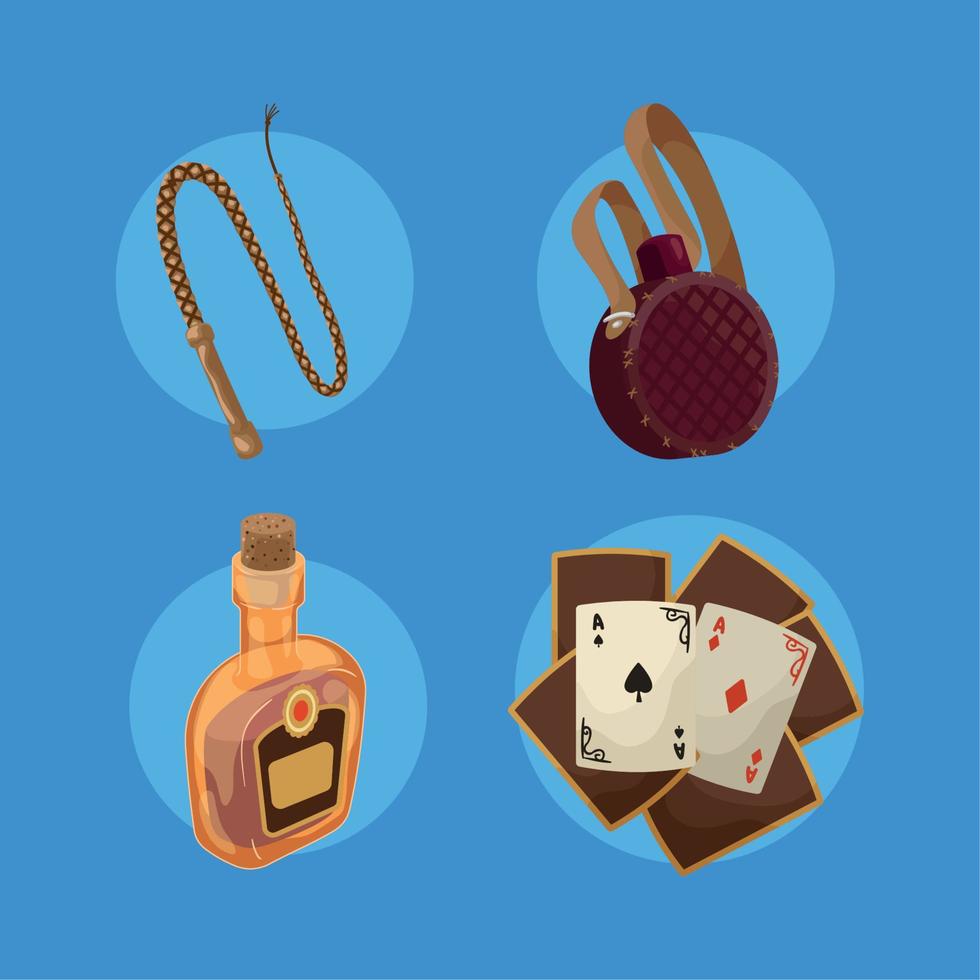 four wild west items vector