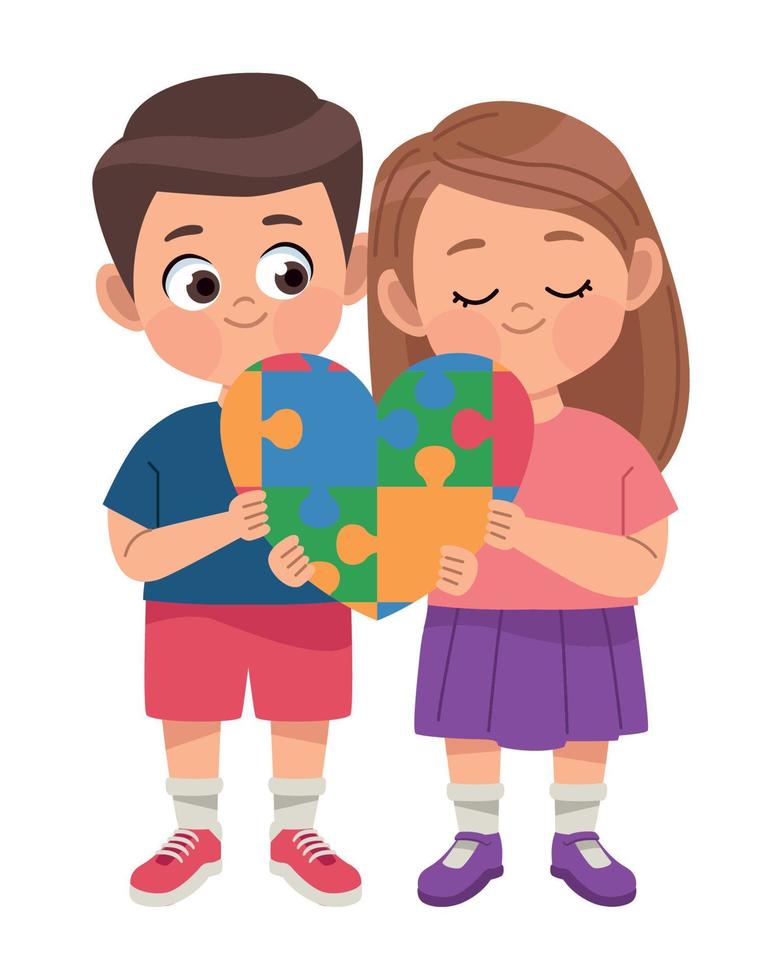 autistic kids with puzzle heart vector