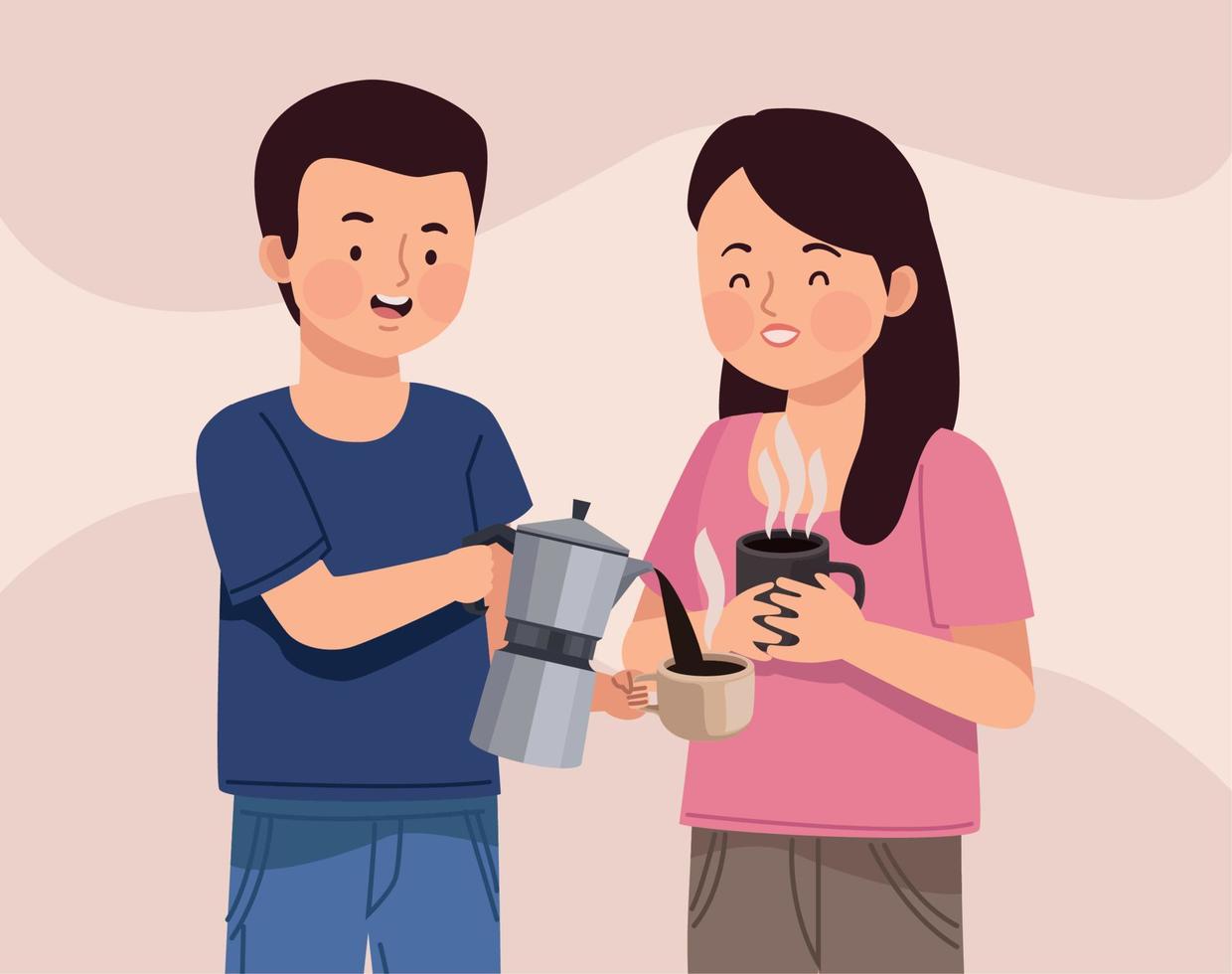 young couple drinking coffee vector