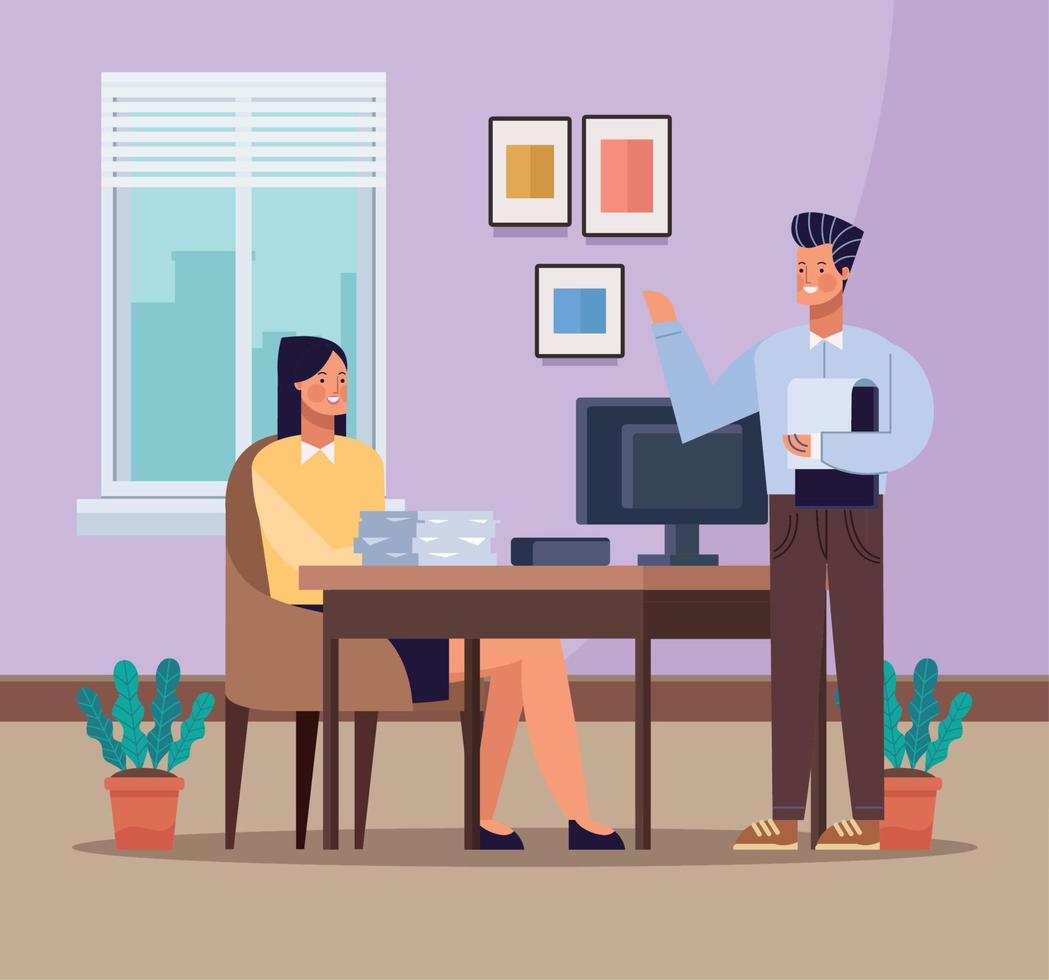 business couple in workspace vector