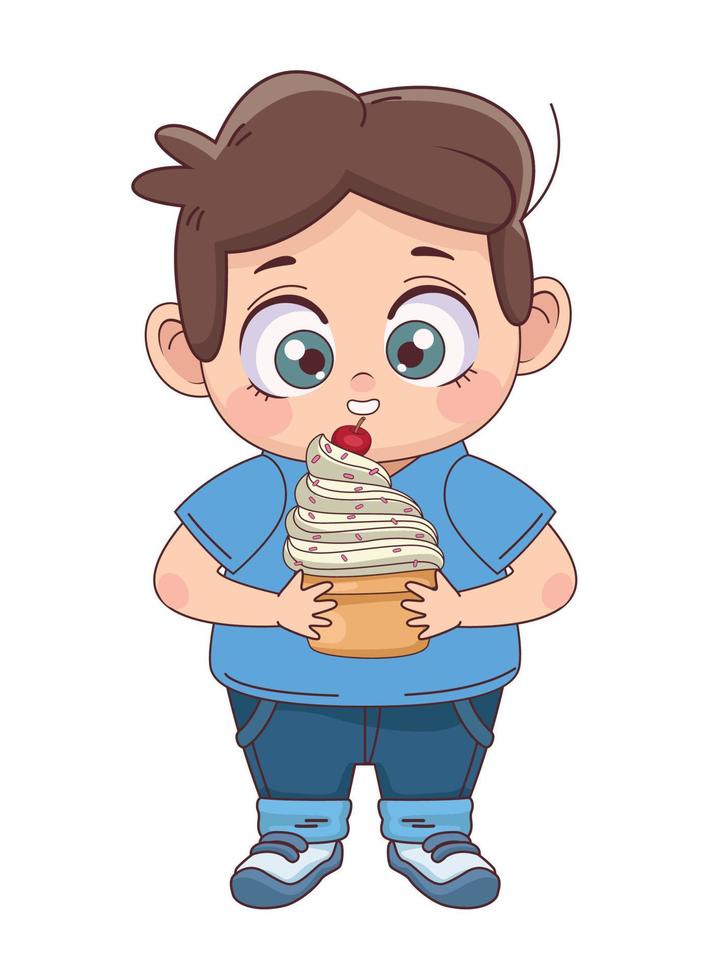 little boy with cupcake vector