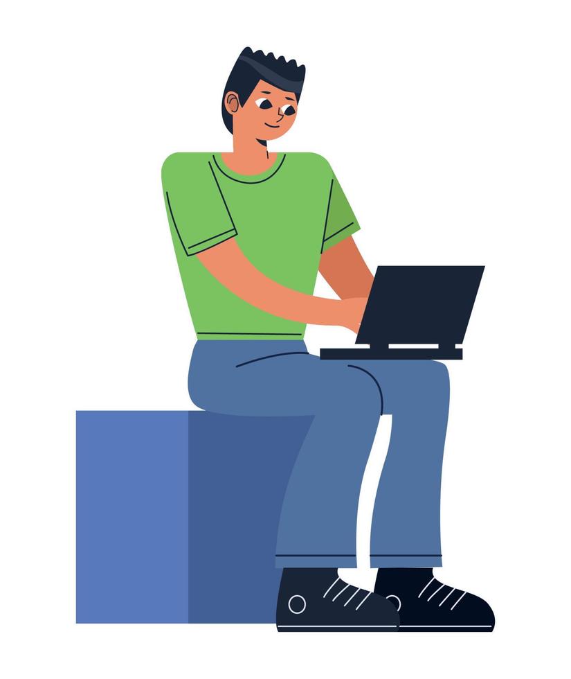 man with laptop vector
