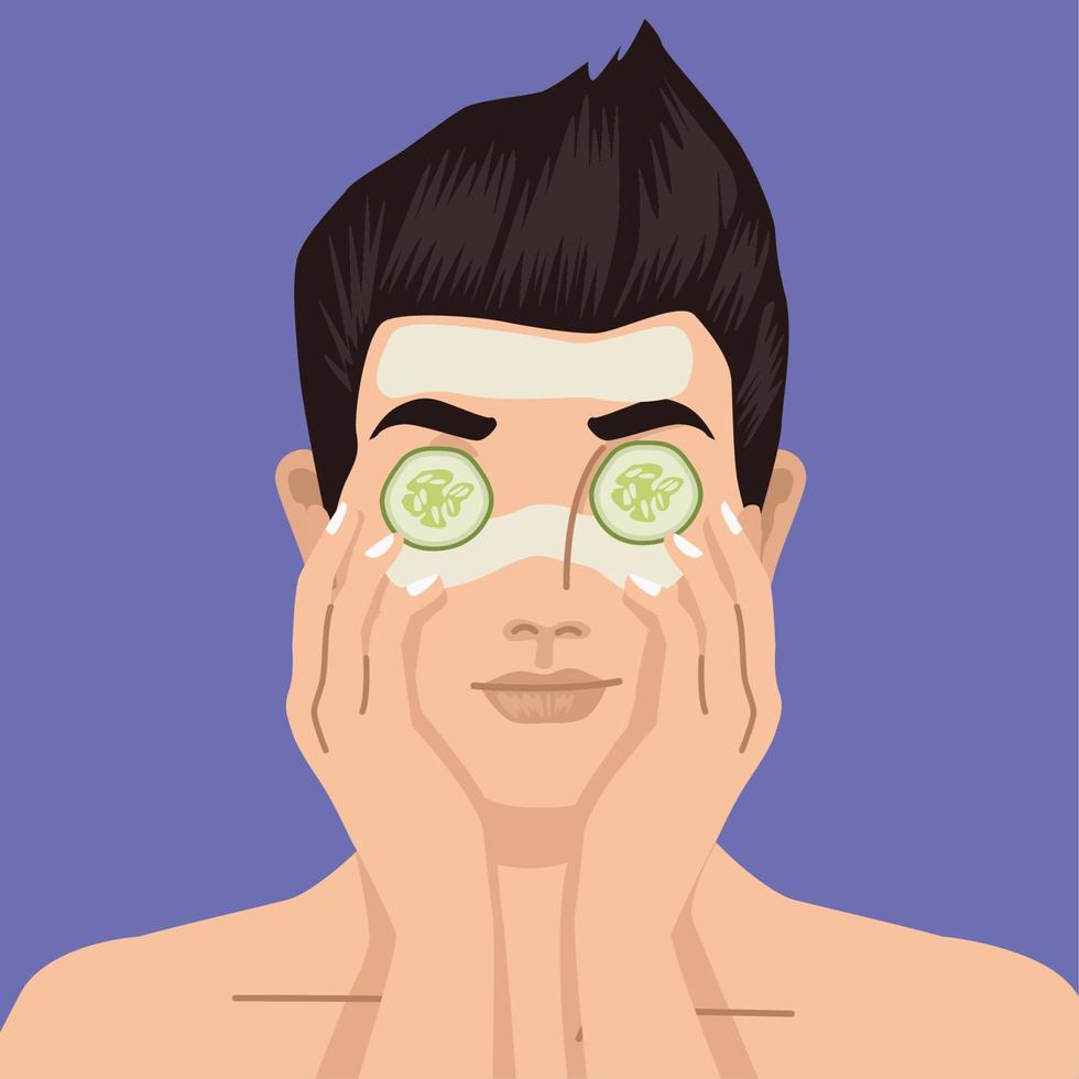 man with mask and cucumbers scene vector