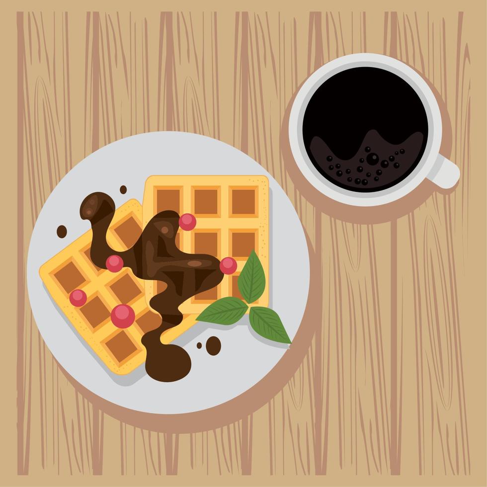 pancakes with coffee airview vector
