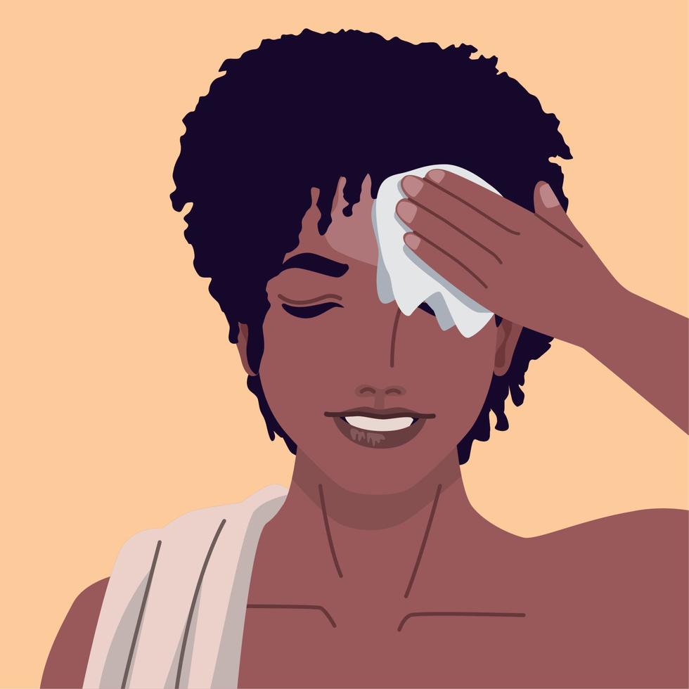 afro man cleaning face scene vector