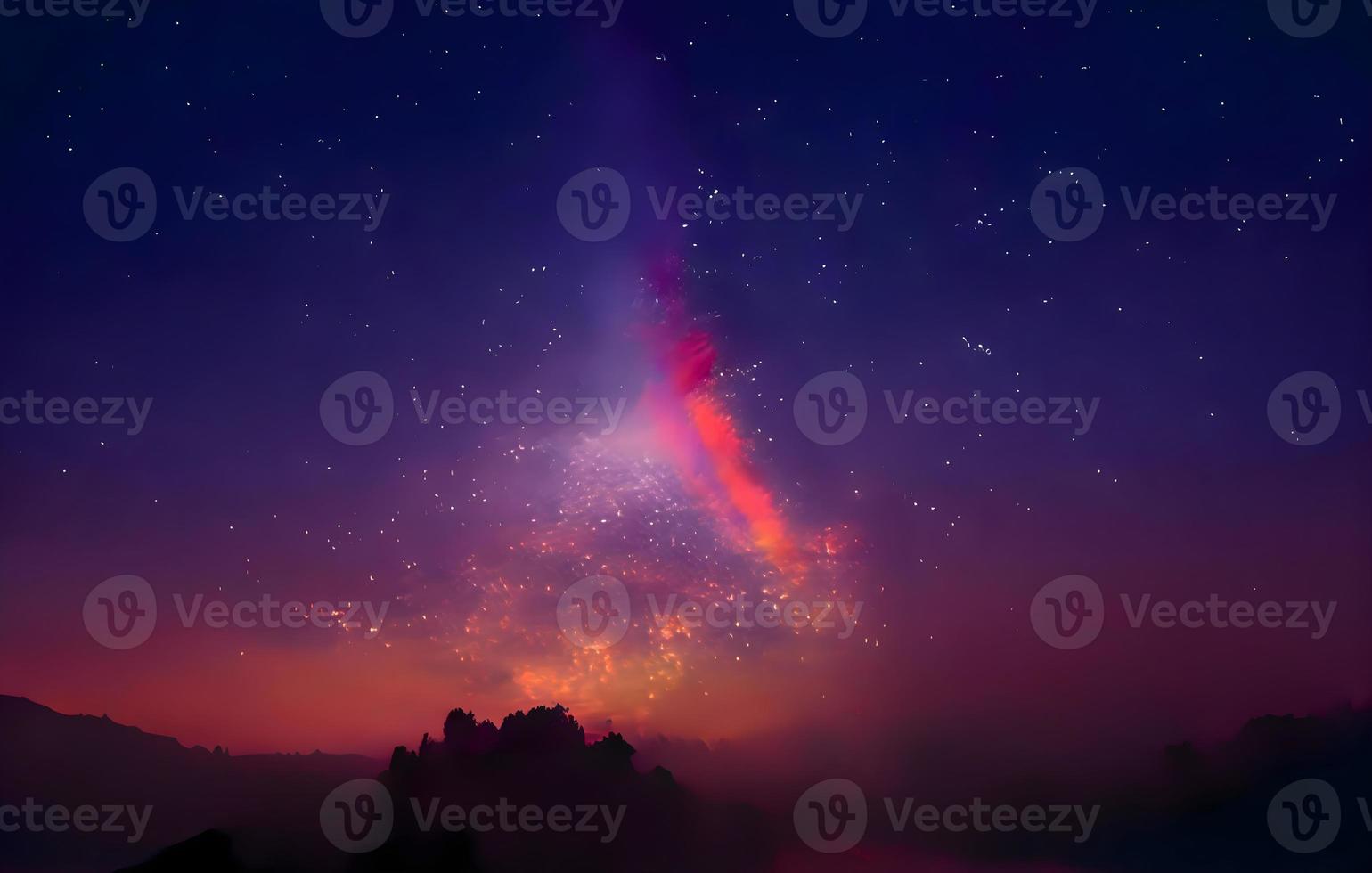 Night landscape with colorful Milky Way and mountains. Starry sky with hills at summer. Beautiful Universe. Space background photo