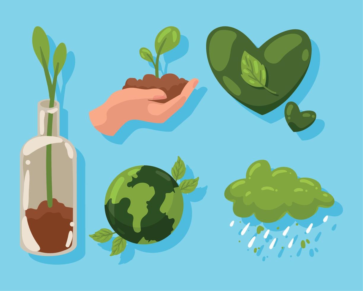 five eco friendly icons vector