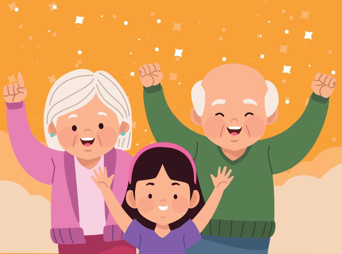 grand parents with granddaughter vector