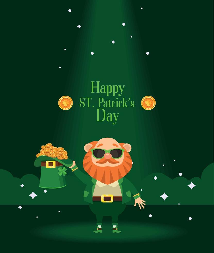 saint patricks leprechaun with coins vector