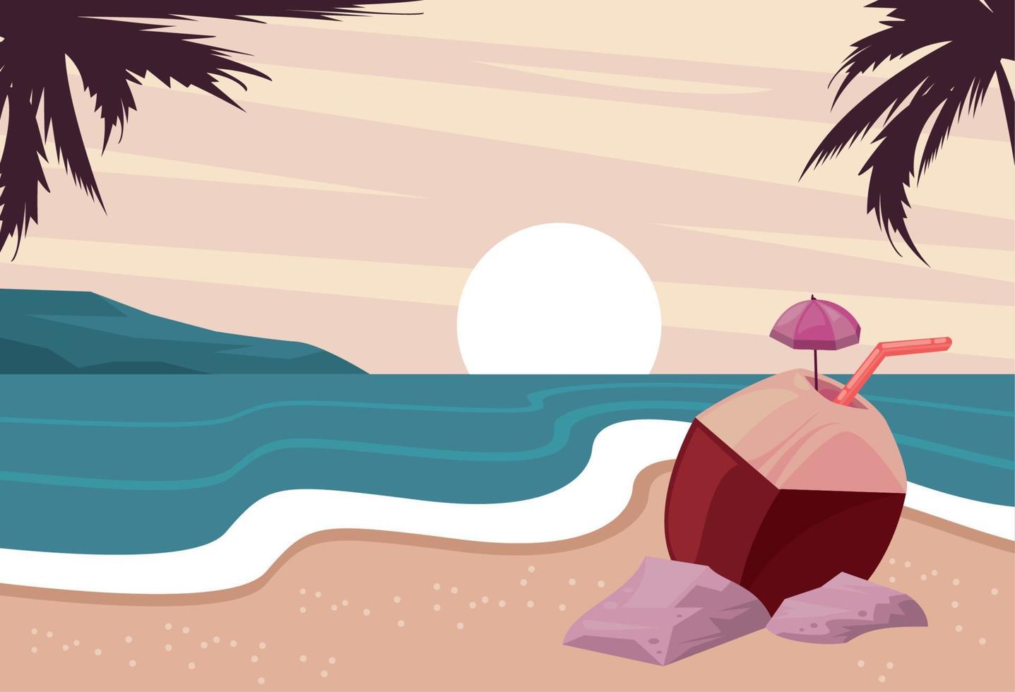 beach with coconut cocktail vector