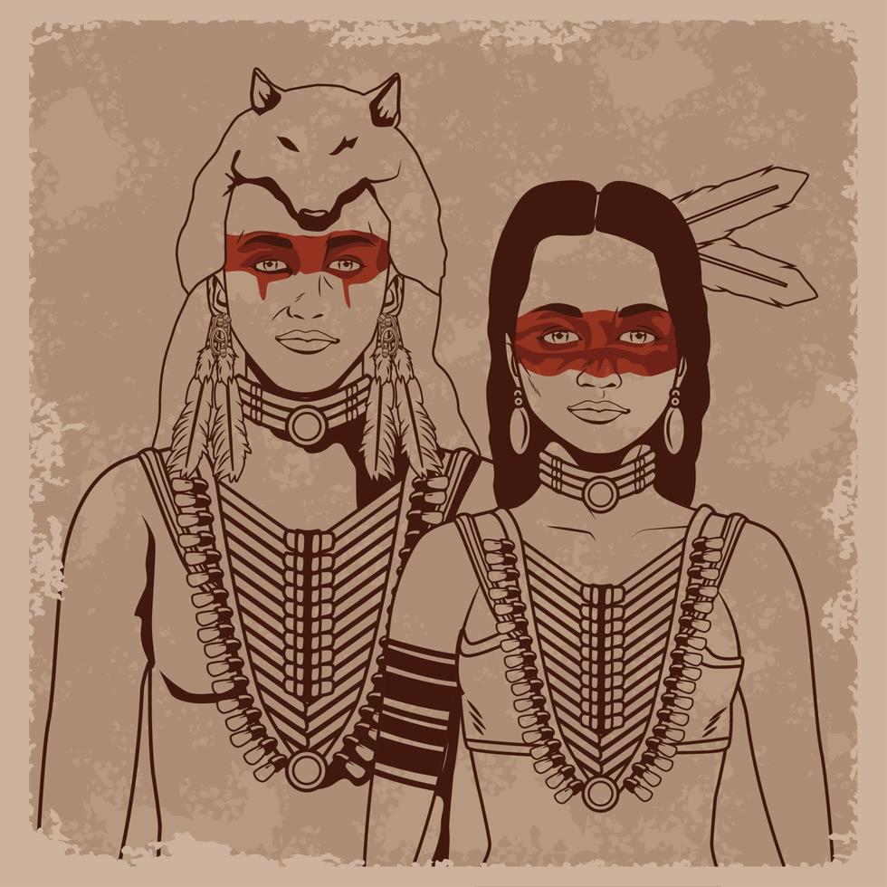 boceto de guerreros de pareja de nativos vector
