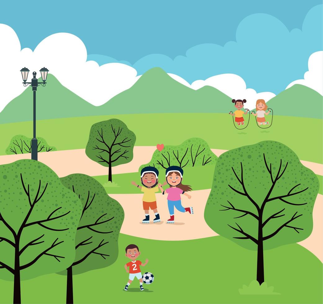 kids practicing activities in the park vector