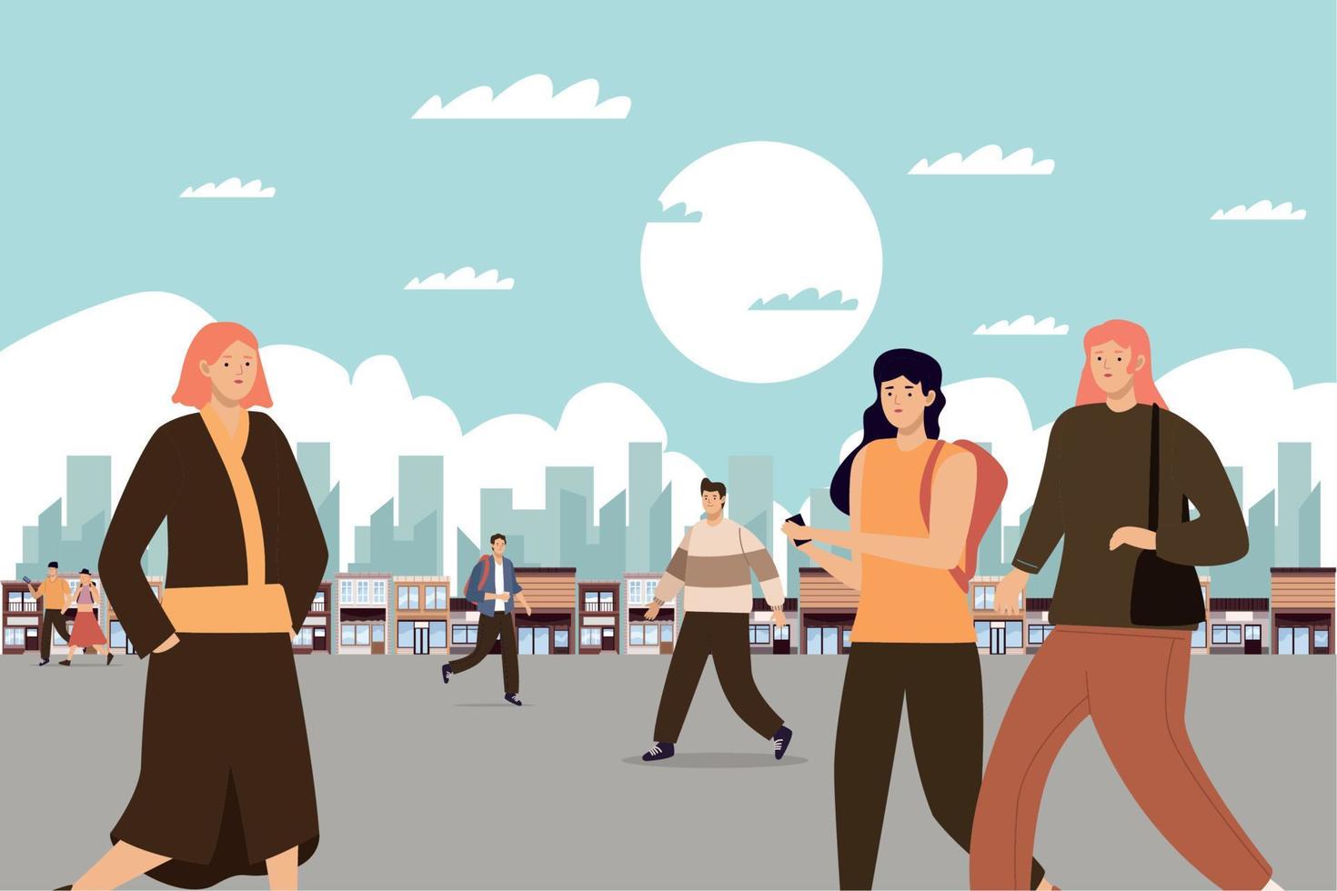 seven persons in the street vector