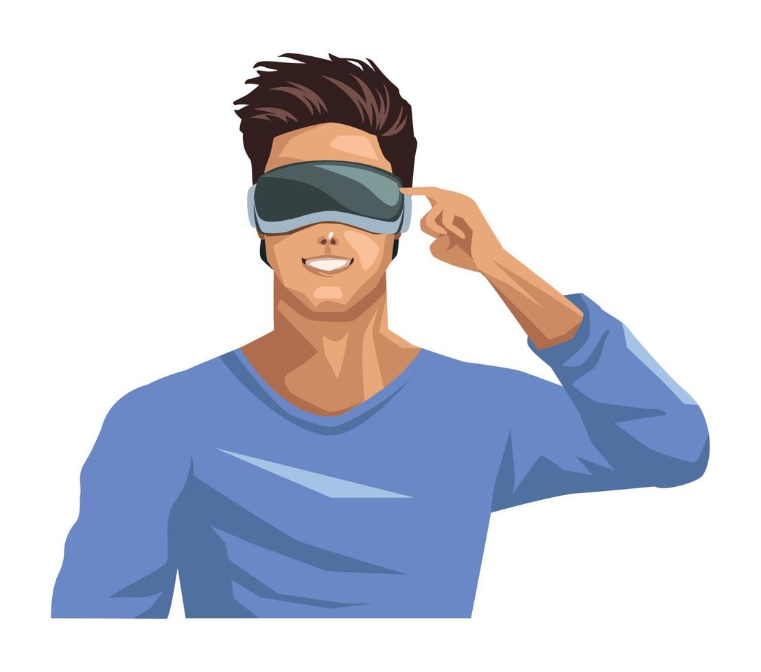 young boy using metaverse vector